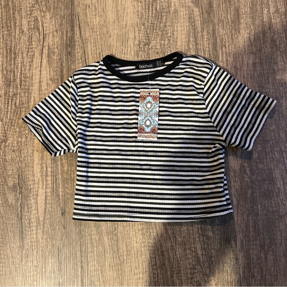 Boohoo Stripe Crop Top Black/white/grey US 6